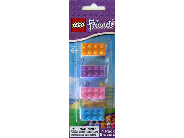Eraser, Friends Brick Eraser Set of 4 (Bright Light Orange, Bright Pink, Medium Azure, Medium Lavender) blister pack