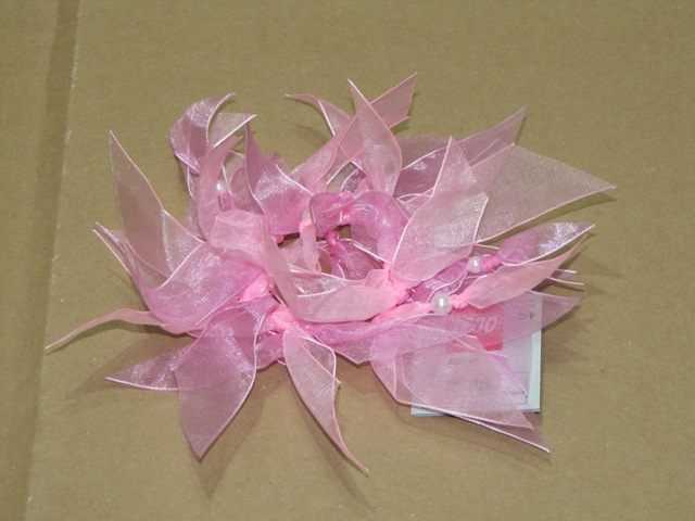 Hair Tie, Pink Ribbon and Pearl