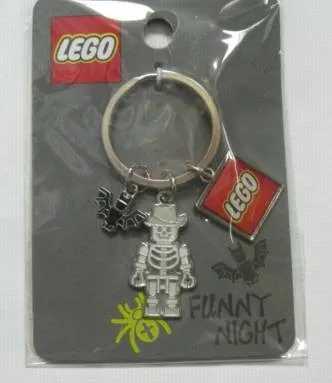 Skeleton with Bat Flat Metal Key Chain - Funny Night
