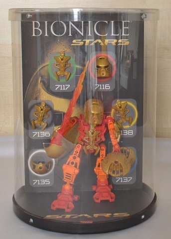 Display Assembled Set, Bionicle 7116 Tahu in Plastic Case with Golden Armor Pieces