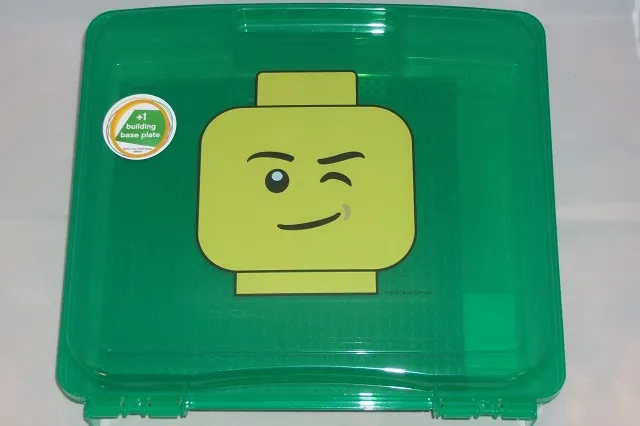 Project Case with Baseplate, Trans-Green with Minifigure Head with Lopsided Grin and Wink Pattern
