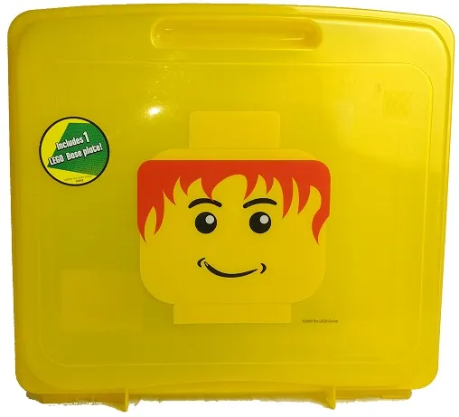 Project Case with Baseplate, Trans-Yellow with Minifigure Head with Red Hair and Grin Pattern