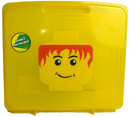 Project Case with Baseplate, Trans-Yellow with Minifigure Head with Red Hair and Grin Pattern