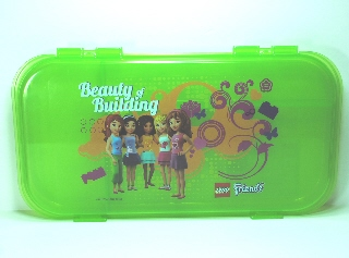 Minifigures Storage Case with Friends 'Beauty of Building' with Butterflies and Flowers Pattern, Trans-Bright Green