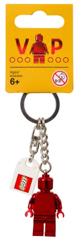 VIP Chrome Red Minifigure Key Chain with LEGO Logo Tile, Modified 3 x 2 Curved with Hole - Yellow Label