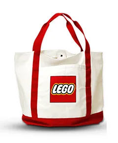 Tote Bag, LEGO Logo Pattern, Red Handles, Vertical Straps and Bottom