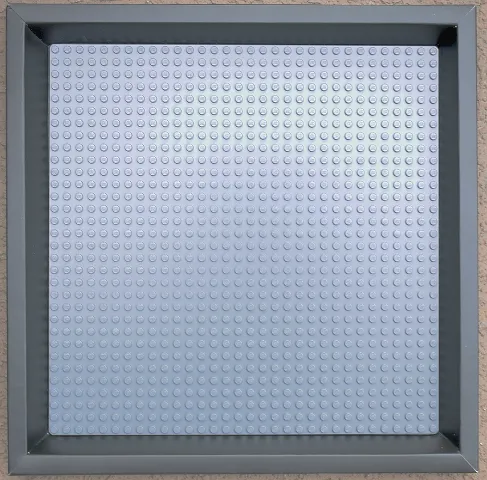 Cardboard Display Frame with Mounted 32 x 32 Dark Bluish Gray Baseplate