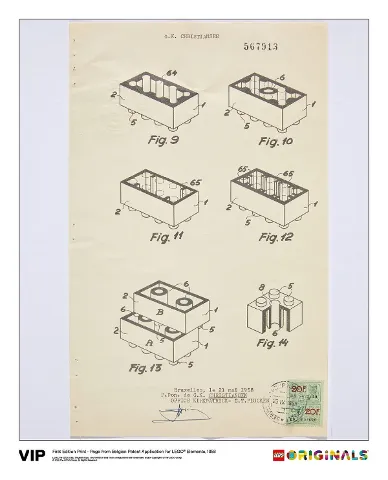 First Edition Print - Page from Belgian Patent Application for LEGO Elements, 1958