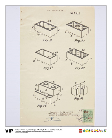 First Edition Print - Page from Belgian Patent Application for LEGO Elements, 1958