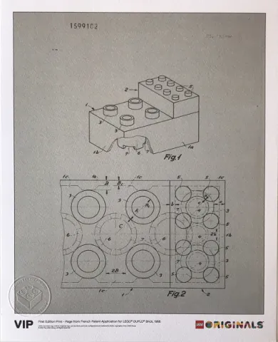 First Edition Print - Page from French Patent Application for LEGO DUPLO Brick, 1968