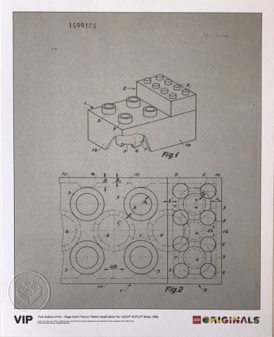 First Edition Print - Page from French Patent Application for LEGO DUPLO Brick, 1968