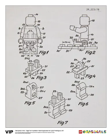 First Edition Print - Page from Australian Patent Application for LEGO Minifigure, 1977