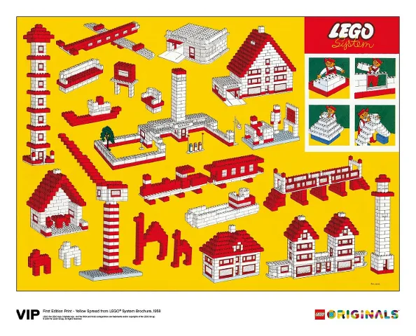 First Edition Print - Yellow Spread from LEGO System Brochure, 1958