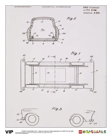 Limited Edition Print - Page from German Patent Application for LEGO Toy Car, 1963