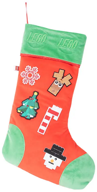 Holiday Stocking - Green Brick with Santa, Snowflake, Christmas Tree, Candy Cane, Snowman and Reindeer Patches