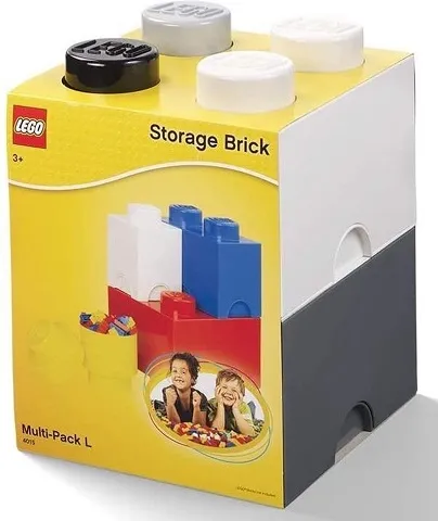 Storage Brick Multi-Pack L - Black / White / Light Bluish Gray / Dark Bluish Gray (4 Pieces - 4015)