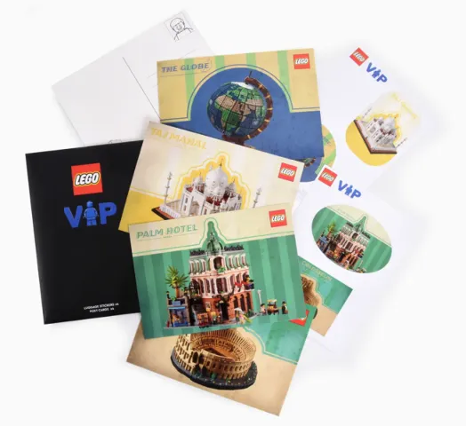 VIP Postcard & Sticker Set - Colosseum, Palm Hotel, Taj Mahal, and The Globe