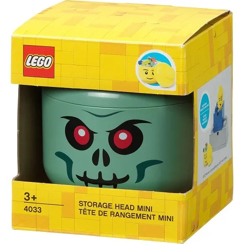 Minifigure Head Storage Container Mini - Skeleton Skull Sand Green (4033)