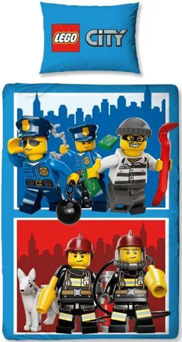 Bedding, Duvet Cover and Pillowcase (135 x 200 cm) - City Fire and Police Minifigures