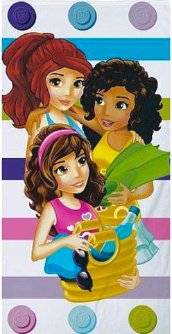 Towel, Friends Girls on Striped Background, 70 x 140 cm