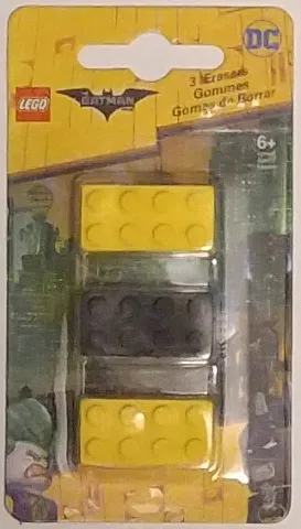 Eraser, The LEGO Batman Movie, Brick Eraser Set of 3 (Yellow, Black & Yellow) blister pack