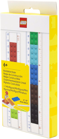 Ruler, Buildable Ruler - Multicolor Plates with Blue Baseplates with Construction Worker Minifigure