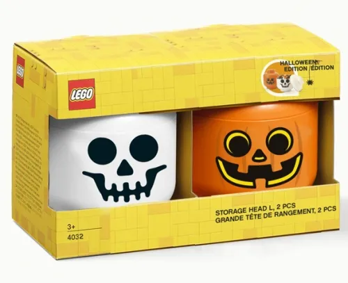 Minifigure Head Storage Container Large - Pumpkin and Skeleton Set (2 Pieces - 4032)