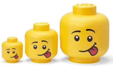 Minifigure Head Storage Container Mini, Small, and Large - Male Silly Sticking Tongue Out Set (4334)