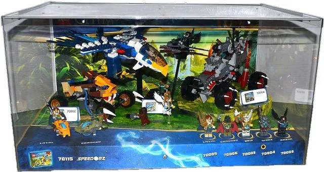 Display Assembled Set, Legends of Chima Sets 70002, 70003 and 70004 in Plastic Case with Light