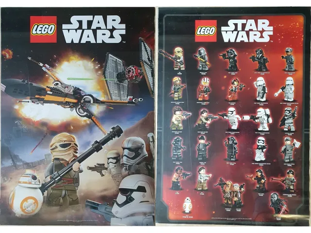 Star Wars 2015 Minifigure Gallery Poster / Poe's X-Wing Fighter (75102) / First Order Special Forces TIE Fighter (75101) (Double-Sided) (Non-Folded)