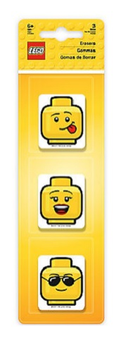 Eraser, Minifigure Heads, Set of 3 blister pack