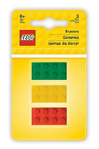 Eraser, LEGO Brick Eraser Set of 3 (Green, Yellow & Red) blister pack