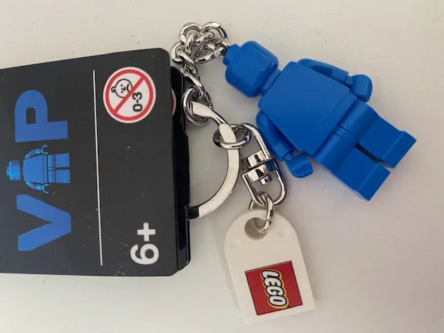 VIP Blue Minifigure Key Chain with LEGO Logo Tile, Modified 3 x 2 Curved with Hole
