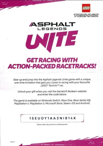 Flyer 2025 Technic Set 42205 Insert - Asphalt Legends Unite Game Code for Chevrolet Corvette Stingray