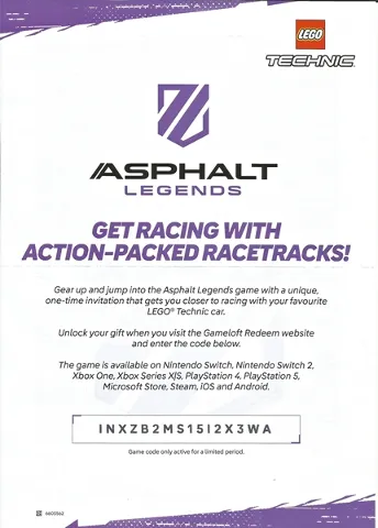 Flyer 2026 Technic Set 42226 Insert - Asphalt Legends Game Code for BMW M4 GT3 EVO
