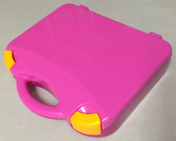 Storage Case with Rounded Corners and Dark Pink Lid, Yellow Latches