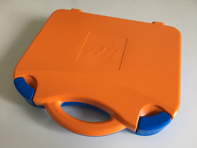 Storage Case with Rounded Corners and Orange Lid, Blue Latches