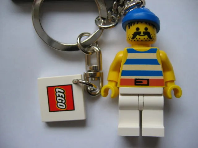 Pirate with Striped Shirt and Blue Bandana Key Chain with 2 x 2 Square Lego Logo Tile