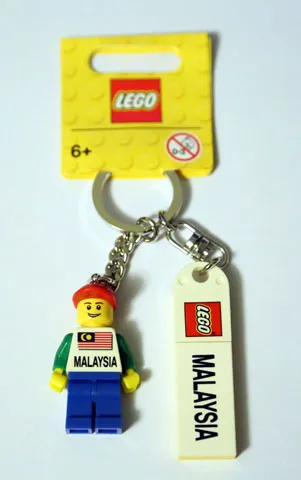 Minifigure Male with Malaysian Flag and 'MALAYSIA' on Front Key Chain with LEGO Tile, Modified 3 x 2 Curved and Tile 2 x 4 with 'MALAYSIA' Pattern