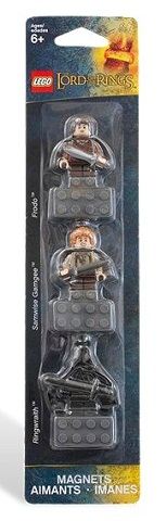 Magnet Set, Minifigures Lord of the Rings (3) - Frodo, Samwise Gamgee, Ringwraith - Glued with 2 x 4 Brick Bases blister pack