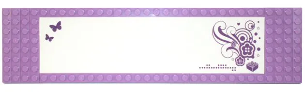 Name Sign, Glued - Medium Lavender Plates, White Board with Dark Purple Flowers and Butterflies Pattern
