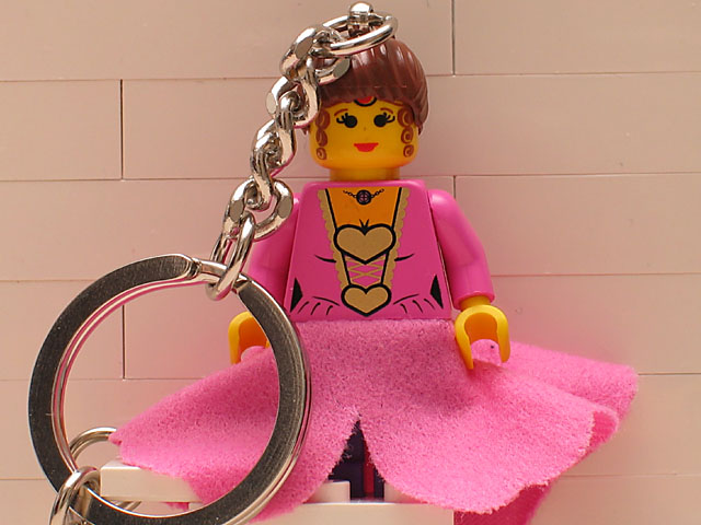 Minifigure Princess with Cloth Skirt Key Chain with 2 x 2 Square Lego Logo Tile