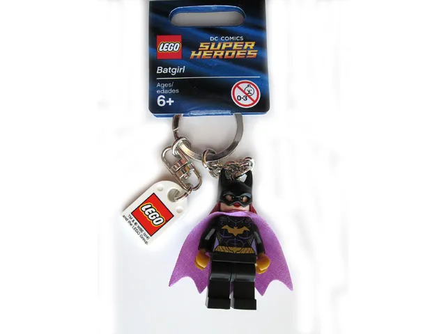 Batgirl Key Chain with Lego Logo Tile, Modified 3 x 2 Curved with Hole