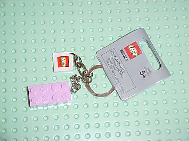 2 x 4 Brick - Bright Pink Key Chain with 2 x 2 Square Lego Logo Tile