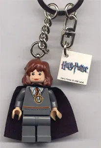 Hermione, Dark Bluish Gray Torso w/ Necklace, Dark Bluish Gray Legs with Black Cape Key Chain with 2 x 2 Tile with Harry Potter Logo