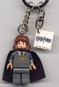Hermione, Dark Bluish Gray Torso w/ Necklace, Dark Bluish Gray Legs with Black Cape Key Chain with 2 x 2 Tile with Harry Potter Logo