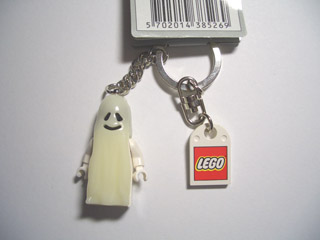 Minifigure Ghost Key Chain with Lego Logo Tile, Modified 3 x 2 Curved with Hole