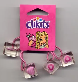 Hair Tie, Clikits - Pink with Heart Icons