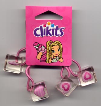 Hair Tie, Clikits - Pink with Heart Icons