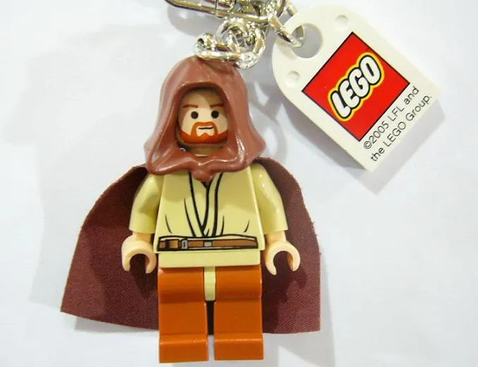 Obi-Wan Kenobi (Episode 3) Key Chain with Lego Logo Tile, Modified 3 x 2 Curved with Hole